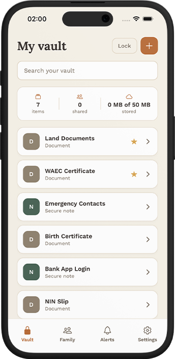 Ìpamọ́ encrypted vault list